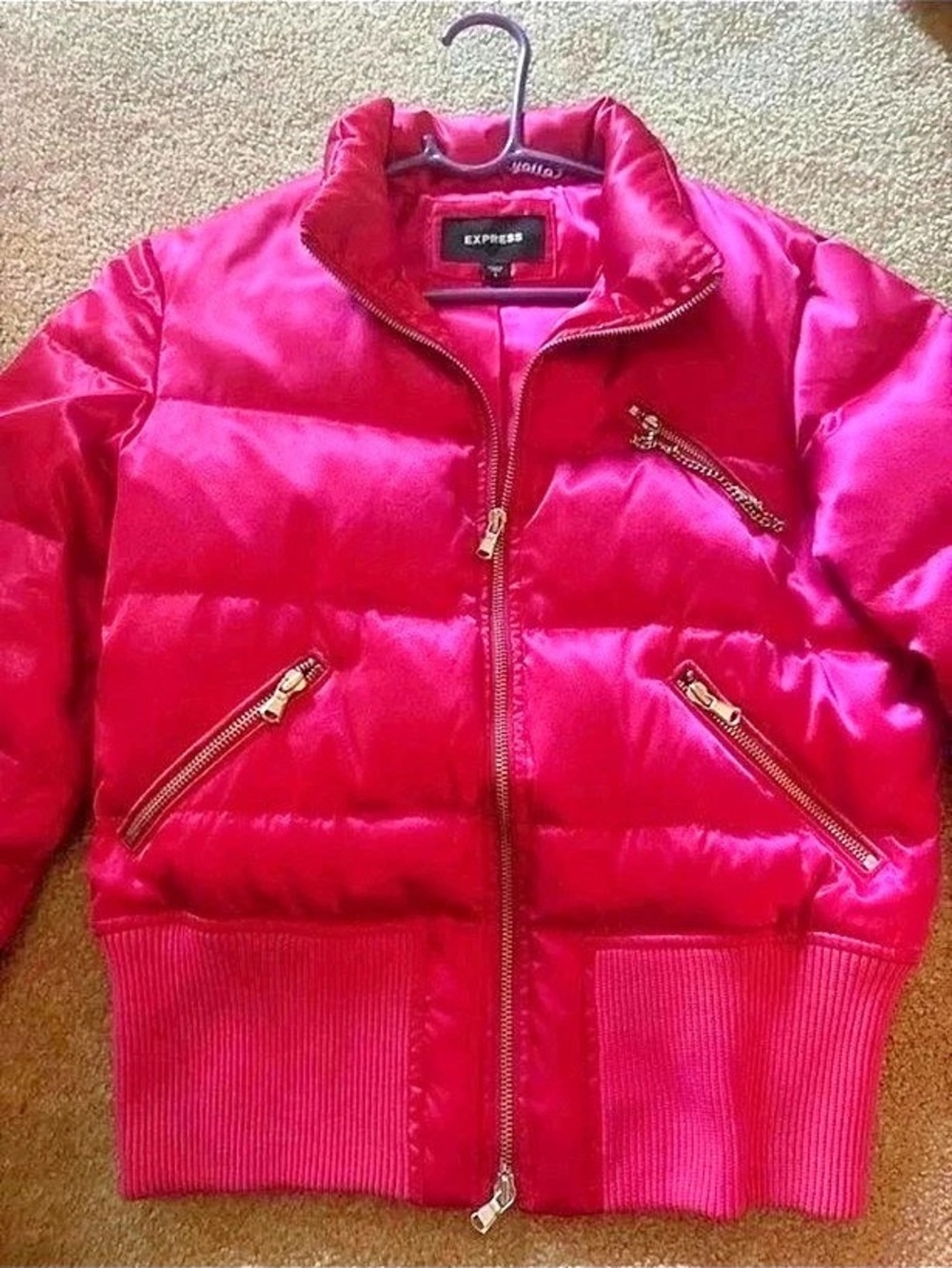 Vintage Y2K Express Satin Puffer Jacket Pink Size Large